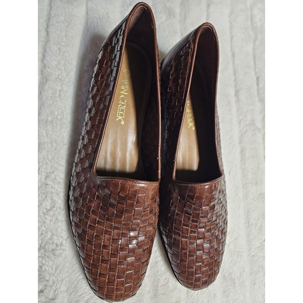 Cabin Creek Brown Woven Leather Slip-On Loafer Block Heel Pumps Womens 8 M